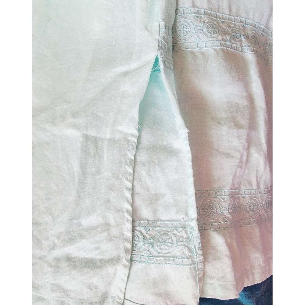 Lino USA 2X Light Blue 100% Linen Tunic Top Bejeweled Sequin Beaded Embroidered‎ - Picture 7 of 7